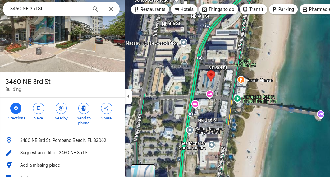 Map from garage to beach